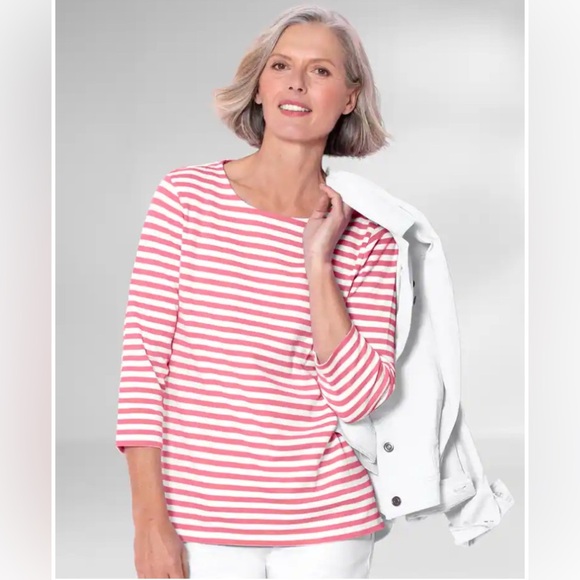 Appleseed’s Essential Cotton Striped 3/4 Length Sleeve Tunic Coral/White SZ PL - Picture 5 of 5